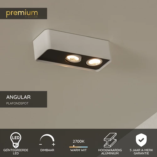 Lucide ANGULAR - Plafondspot - LED Dimb. - 2x5W 2700K - Wit | Premium - USP